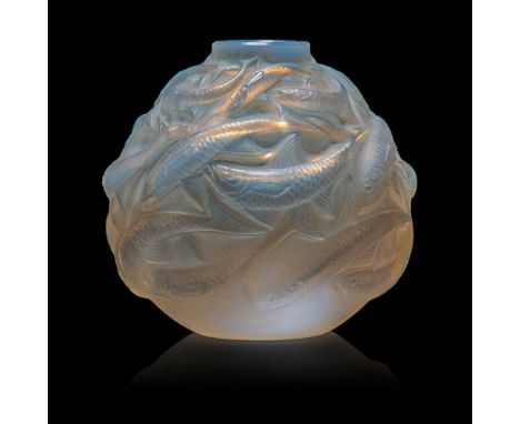 René Lalique (French 1860-1945) OLERON VASE, NO. 1008  designed 1927cased opalescent, and sepia stainedengraved R. Lalique Fr