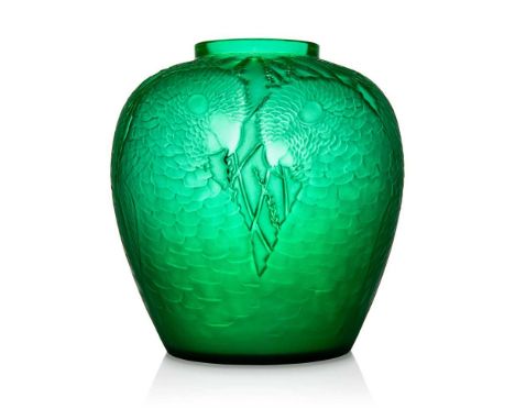 René Lalique (French 1860-1945) ALICANTE VASE, NO. 998  designed 1927emerald green, and white stainedstencilled R. LALIQUE, e