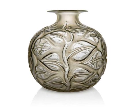 ‡ René Lalique (French 1860-1945) SOPHORA VASE, NO. 977  designed 1926clear, frosted and green stainedintaglio R. LALIQUE  Di