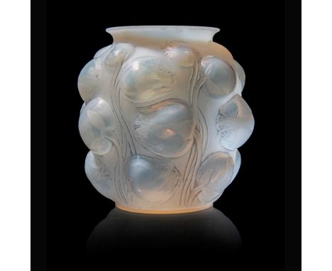 René Lalique (French 1860-1945) TULIPES VASE, NO. 995  designed 1927cased opalescent, and blue stainedintaglio R. LALIQUE  Di