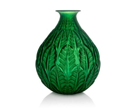 René Lalique (French 1860-1945) MALESHERBES VASE, NO. 1014  designed 1927cased jade, and white stainedengraved R. Lalique Fra