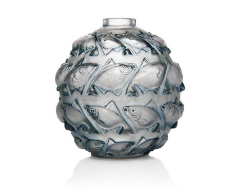 ‡ René Lalique (French 1860-1945) CAMARET VASE, NO. 1010  designed 1928clear, frosted and blue stainedengraved R. Lalique Fra