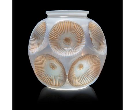 René Lalique (French 1860-1945) PICARDIE VASE, NO. 1006  designed 1927cased opalescent, and sepia stainedengraved R. Lalique 