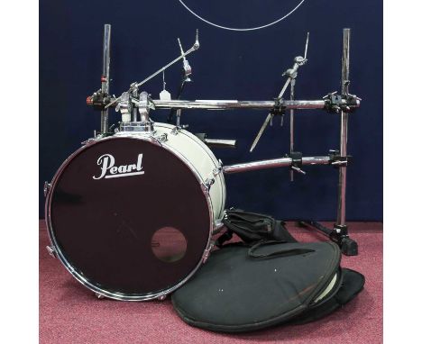 GIBRALTAR STAND stand, along with a Pearl bass drum, also a collection of cymbals, drumsticks and cases