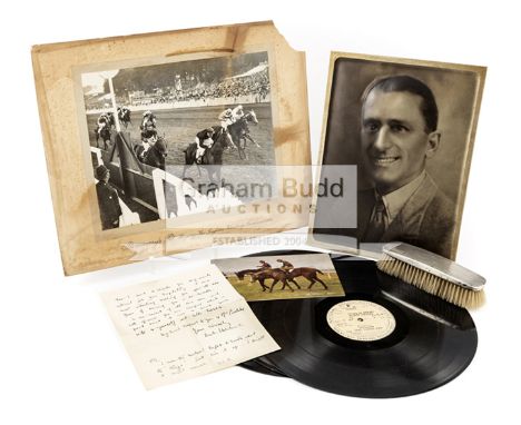 A collection of personal effects belonging to Bernard "Brownie" Carslake, including a silver clothes brush, engraved "Brownie