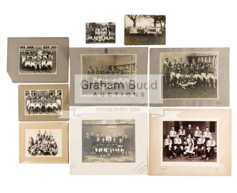 Seven vintage photographs of football teams,including Harrow School, Wembley Hill FC in 1929-30, also Kent Minor Team, a Firs