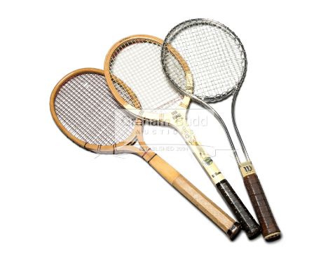 A collection of seven tennis racquets,an American Wright & Ditson Les Stoefen Autograph tennis racquet, circa 1933, with orig