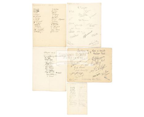 A collection of team-group football autographs,comprising three pages from an exercise book signed by Celtic 1936-37, Sunderl