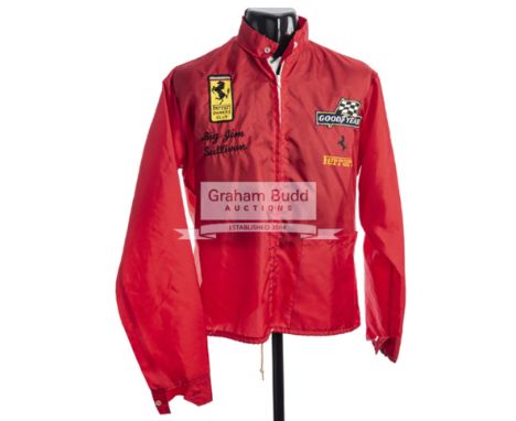 Big Jim Sullivan Ferrari Owners Club pit lane jacket,the red jacket with Ferrari and Goodyear logo's and inscribed BIG JIM SU