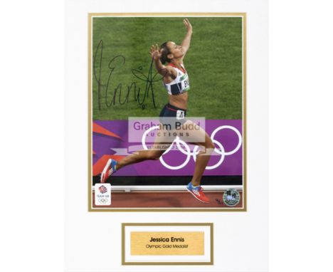 A signed Limited Edition photograph of Jessica Ennis at the London 2012 Olympic Games, signed in black marker pen, no.96 of 2