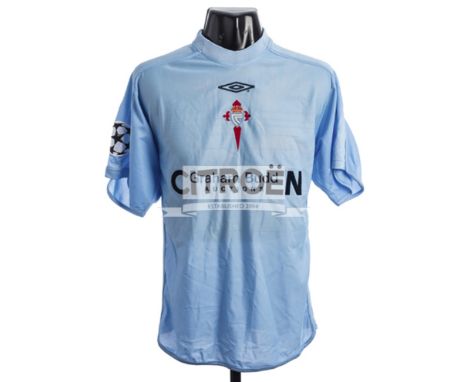 Sylvinho Celta Vigo light blue No.3 jersey, from the UEFA Champions League second round matches v Arsenal FC, played February