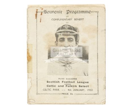 Patsy Gallacher Benefit Match programme Scottish Football League XI v Celtic & Falkirk Select XI played at Celtic Park 4th Ja