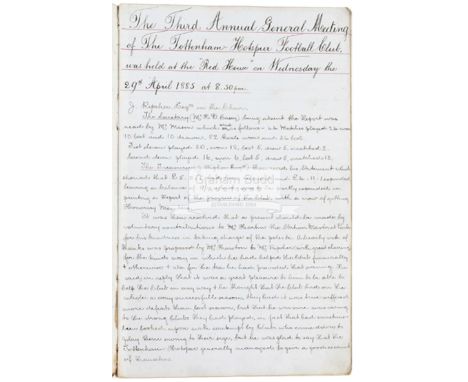 The Tottenham Hotspur Football Club Minute Book 1885 to 1896,the 156 page hand written hardcover ledger comprising 11 Annual 