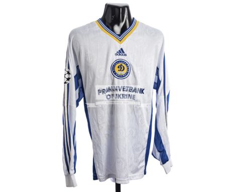 Serhiy Rebrov match-worn Dynamo Kiev blue and white No.11 jersey, from the UEFA Champions League group E ties v Arsenal FC, p