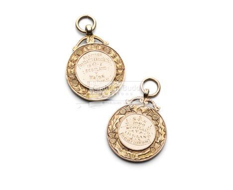 Two 9ct gold and enamel Scottish Football Medals awarded to Robert Dixonthe first inscribed S.F.A., 1900, SCOTLAND V IRELAND,