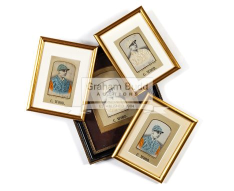 Two pairs of stevengraphs of the Victorian jockey Charles Wood,one from each pair bearing the jockey's facsimile signature, s