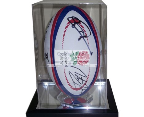 Brand new official Gilbert England rugby ball hand signed by winning 2003 RWC England winning captain Martin Johnson & drop g