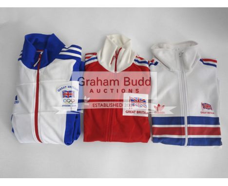 A selection of Great Britain Adidas Team Clothing, dating from the 1980's onwards,comprising of a white track suit zipped top