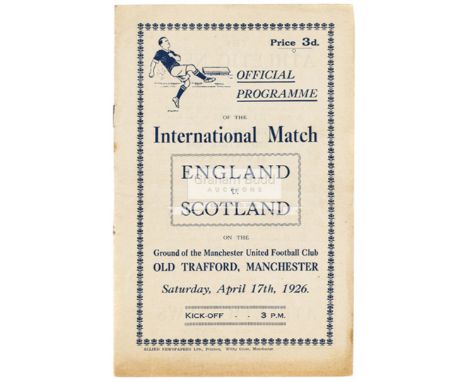 England v Scotland programme played at Manchester United's Old Trafford ground 17th April 1926