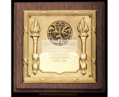 9ct. gold Football League Division One championship winner's plaque season 1975-76,inscribed DIVISION I, CHAMPIONS, 1975-76, 