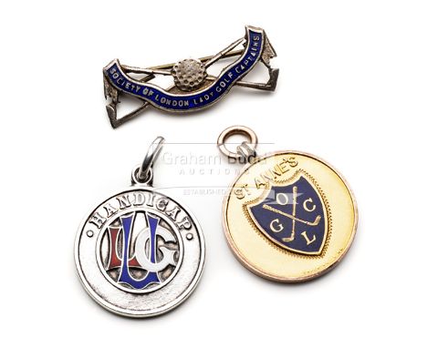 Three golf medals including a 9ct gold example for St Anne's,being of circular form with central blue enamel shield bearing O