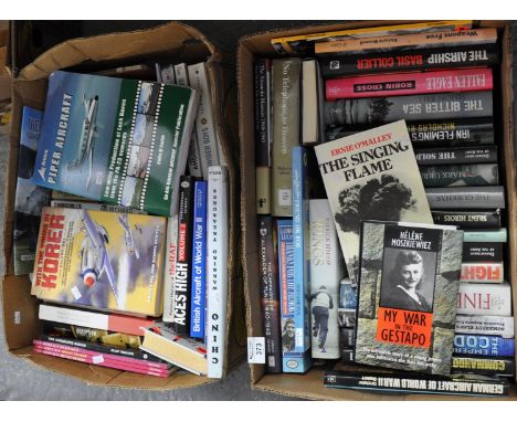 Two boxes of books, many of war interest to include; 'The Gurkhas' by John Parker, 'Thanks for the Memory, unforgettable char