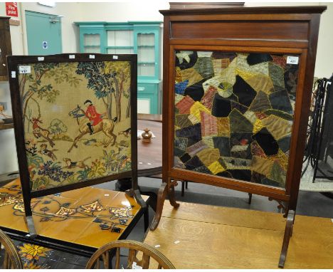 Two tapestry firescreens, oak and mahogany frames. (2)(B.P. 21% + VAT) 