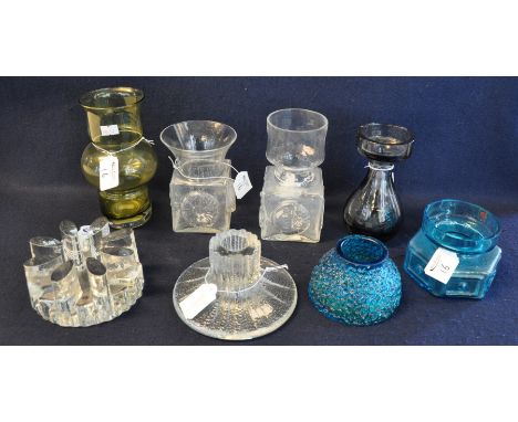 Collection of art clear and coloured glass items, some in Whitefriars and Scandinavian style, to include mainly vases. (8) (B