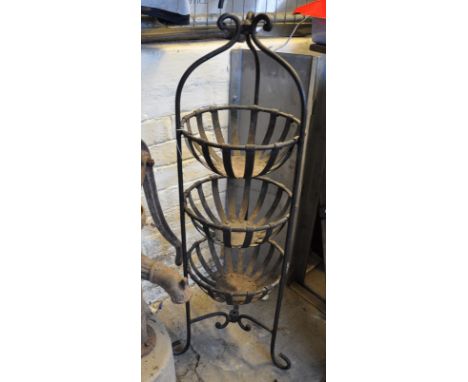 Cast iron garden pump water feature, together with garden or conservatory wrought iron three section planter. (B.P. 21% + VAT