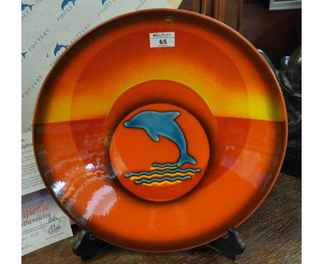 Poole pottery final edition 'The Poole Dolphin' charger, 42cm diameter approx, limited edition no. 140/1000, with box and cer