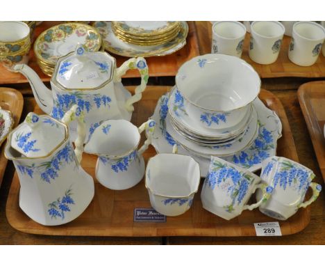 Tray of fine bone china Royal Stafford 'Wisteria' pattern part tea set to include: two teacups and saucers, teapot, coffee po