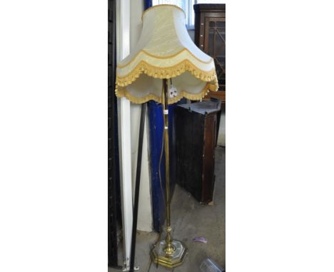 Modern brass standard lamp on square stepped base with shade. (B.P. 21% + VAT) 