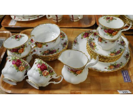 Tray of 'Old Country Roses' to include: teacups and saucers, side plates, milk jug, sucrier and cake plate. (B.P. 21% + VAT)&