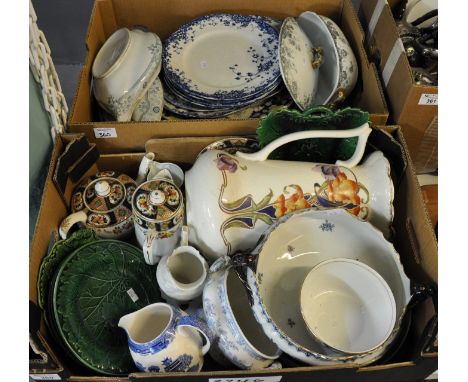 Two boxes of assorted china to include: four Stoke-on-Trent Staffordshire plates, marked: Toowoomba with two matching meat pl