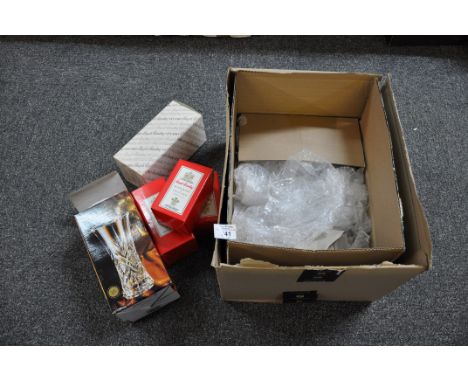 Box containing one large lead crystal, cut glass vase 'Masquerade' and four small Royal Brierley hand made cut glass, lead cr