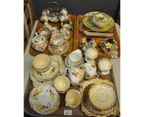 Three trays of assorted china to include: Royal Albert fine bone china 'Lovelace' pattern teaware, cream and gilt Bell china,