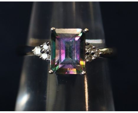 9ct white gold gemset ring with diamond shoulders. 0.10ct, 2.6g approx, ring size K.(B.P. 21% + VAT) 