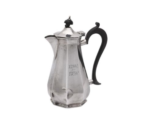 
	
		Y&nbsp;A silver octagonal tapered hot water pot by The Goldsmiths &amp; Silversmiths Co. Ltd, Sheffield 1919, with an eb