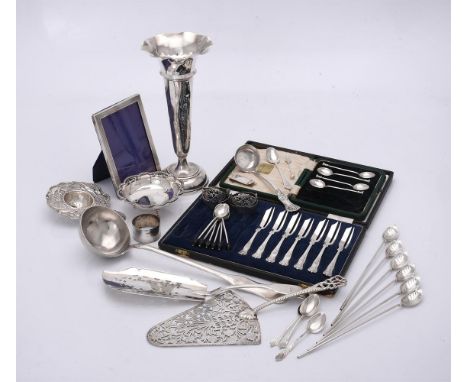 
	
		A collection of silver, silver coloured and plated items, including: a George III fiddle pattern fish slice by peter &am