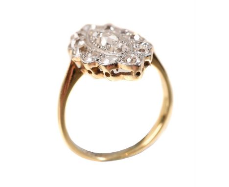 
	
		An early 20th century diamond panel ring, circa 1920, the old cut diamonds in a navette shaped cluster, approximately 1.