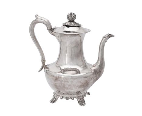 
	
		Y&nbsp;An early Victorian silver baluster coffee pot by Joseph Angell I &amp; Joseph Angell II, London 1846, with a melo