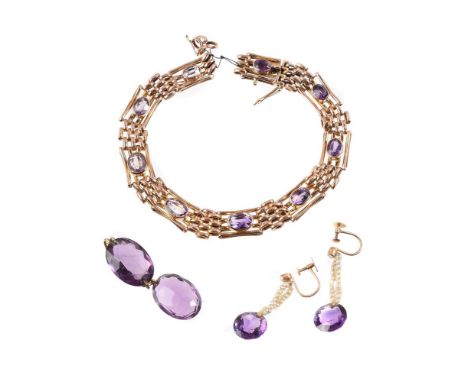 
	
		An early 20th century amethyst gate link bracelet, the polished links with collet set amethysts, to a concealed clasp, s