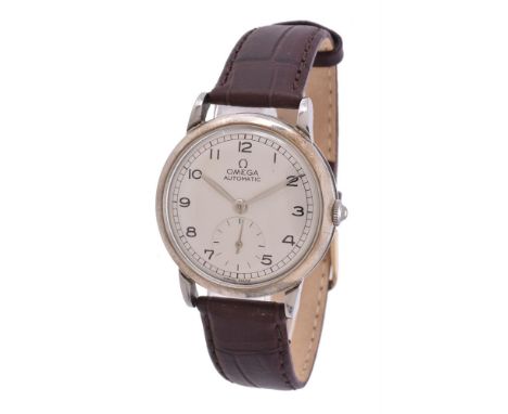 
	
		Omega, Ref. 2402-2, 
		Stainless steel wrist watch, circa 1945
		Movement: Cal. 342, bumper automatic, 17 jewels
		Case: