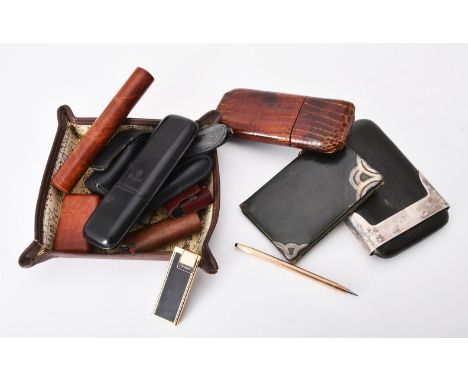 
	
		Y&nbsp;A collection of luxury accessories, to include: a brown leather valet tray by Josh Bach, 20cm long; a brown croco