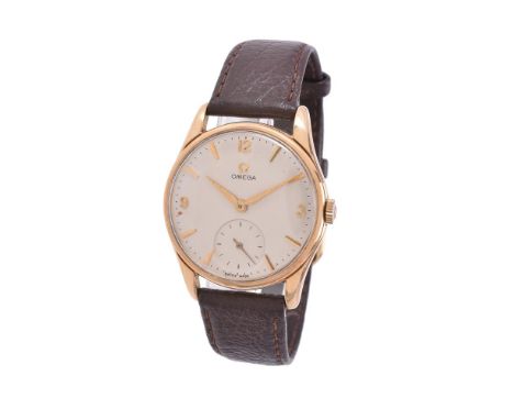 
	
		Omega, 
		9 carat gold wrist watch, no. 923 35790, circa 1960
		Movement: Cal. 267, manual wind, 17 jewels
		Case: 9 car
