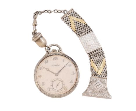 
	
		Cortebert, 
		White gold coloured keyless wind slim line open face pocket watch, no. 1518624
		Movement: Bimetallic spli