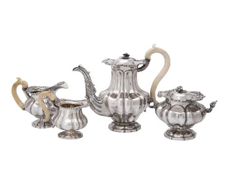 
	
		Y&nbsp;A matched Russian silver lobed baluster tea service, the tea pot and sugar basin by Ivan Gubkin, Moscow 1842; the