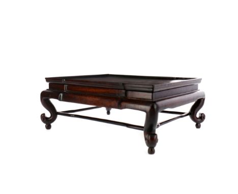 CHINESE RECTANGULAR STAND, with scroll supports, 32cm x 24cm Provenance: A Private Scottish Collection