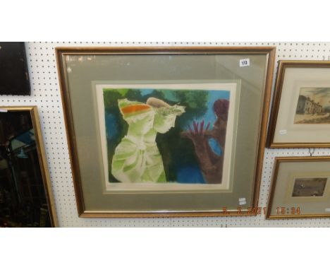 A modern British school,  lithograph, with two figures