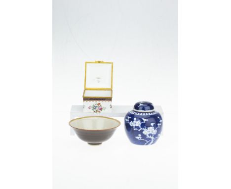 A Spode Copeland Large Trinket Box, a Lucie Rie style bowl and a late 19th century Chinese prunus and cracked ice ginger jar 